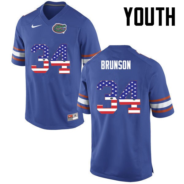 Florida Gators Youth #34 Lacedrick Brunson College Football Jersey USA Flag Fashion Blue